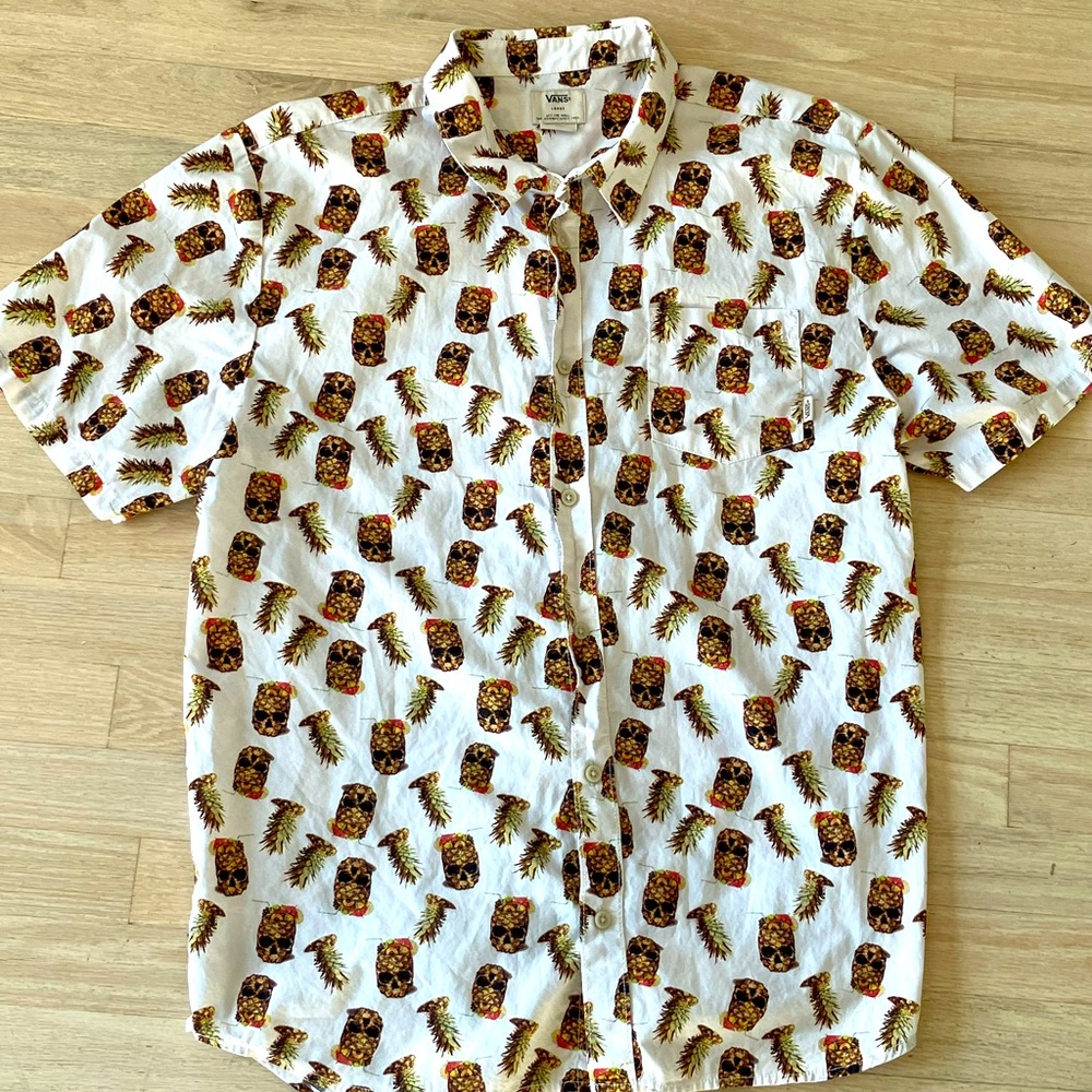 Vans polo shirt Hawaiian shirt skulls and pineapples mens XL
